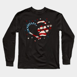 American Flag  Dog & Cat Paw Print - 4th Of July Long Sleeve T-Shirt